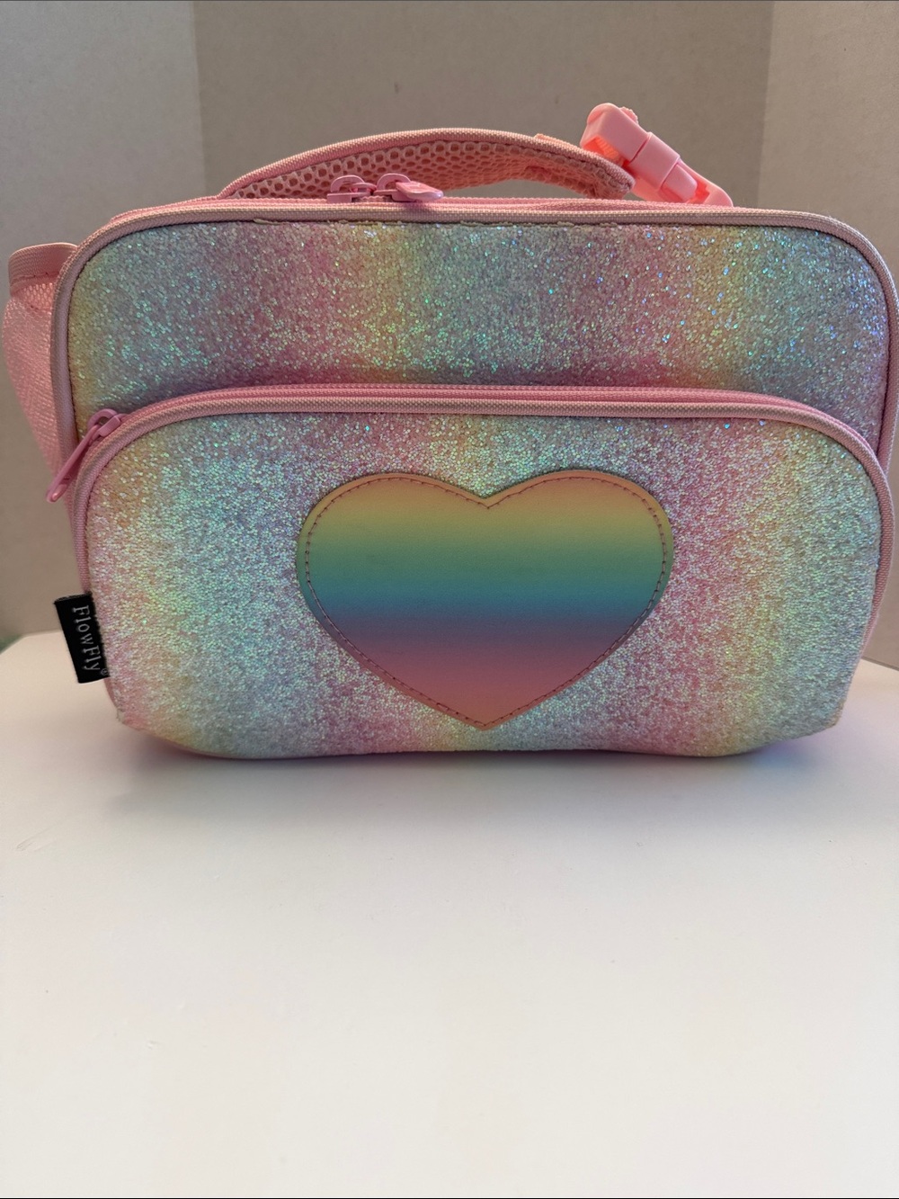 Flow Fly Glitter Pastel Rainbow Heart Insulated Lunch Bag